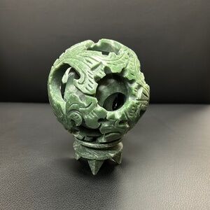 Hand Carved 4 Layers Green Jade Puzzle Sphere Ball w/ Stand